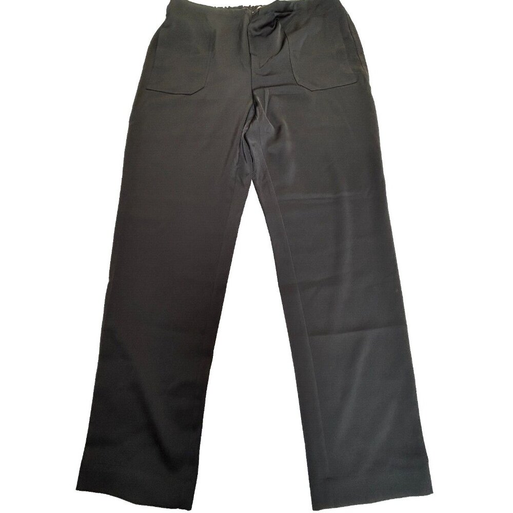 Black Label by Chico's Women's Large Tie-Front Pants Black Straight Leg Pockets